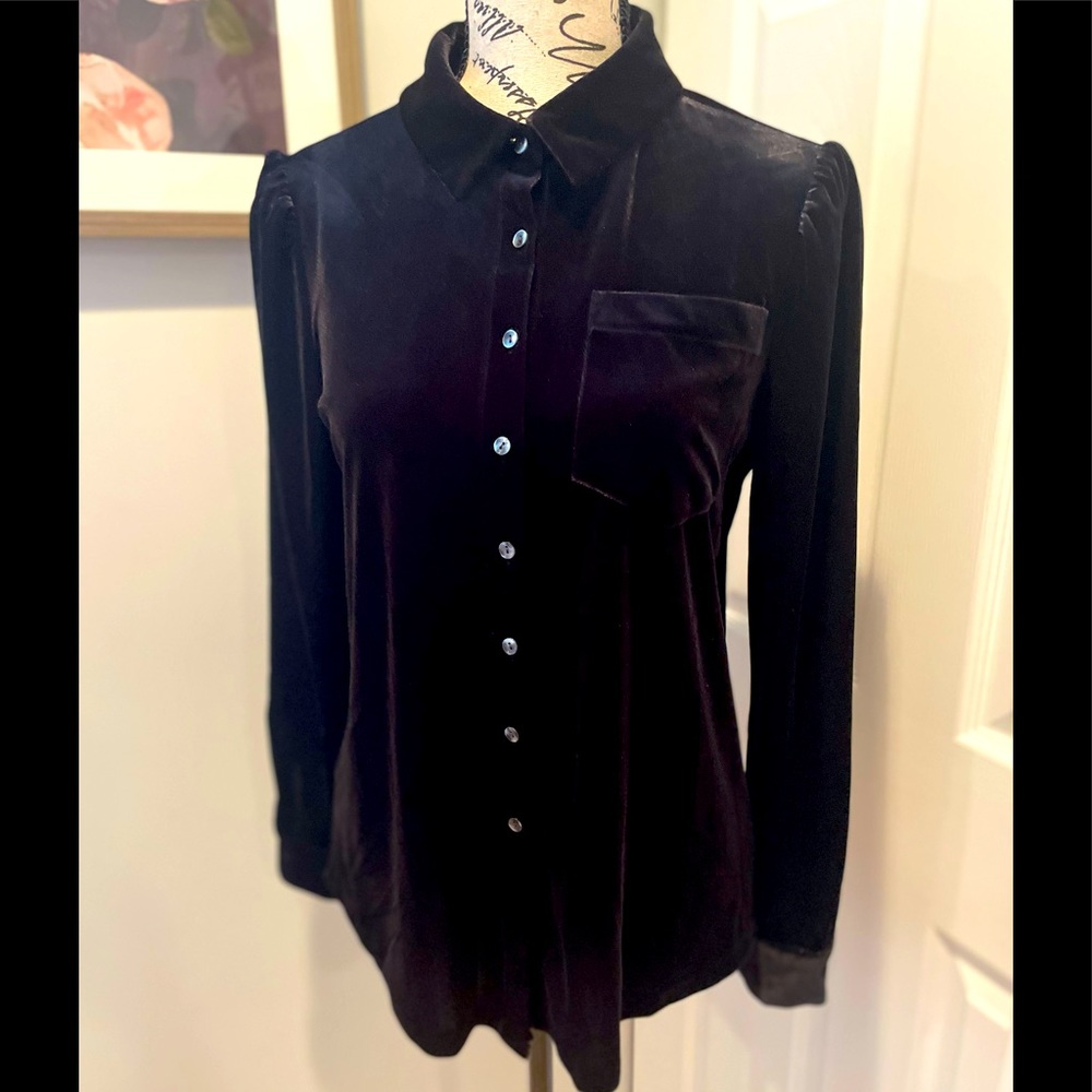 STATE-Velvet button down blouse- Size Small-Black- Worn 1X